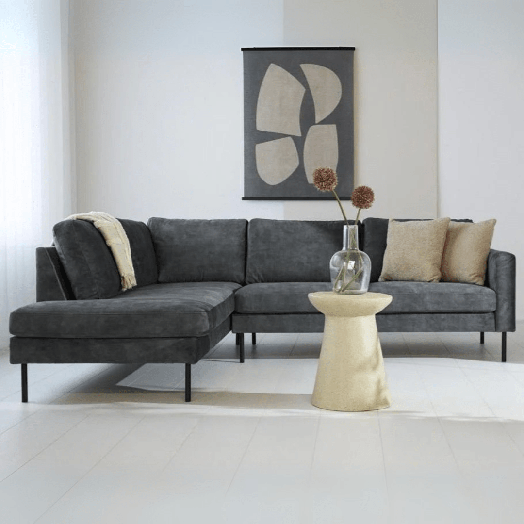 Sofas - Corner sofa anthracite velvet high legs Gaya - left - Dimehouse