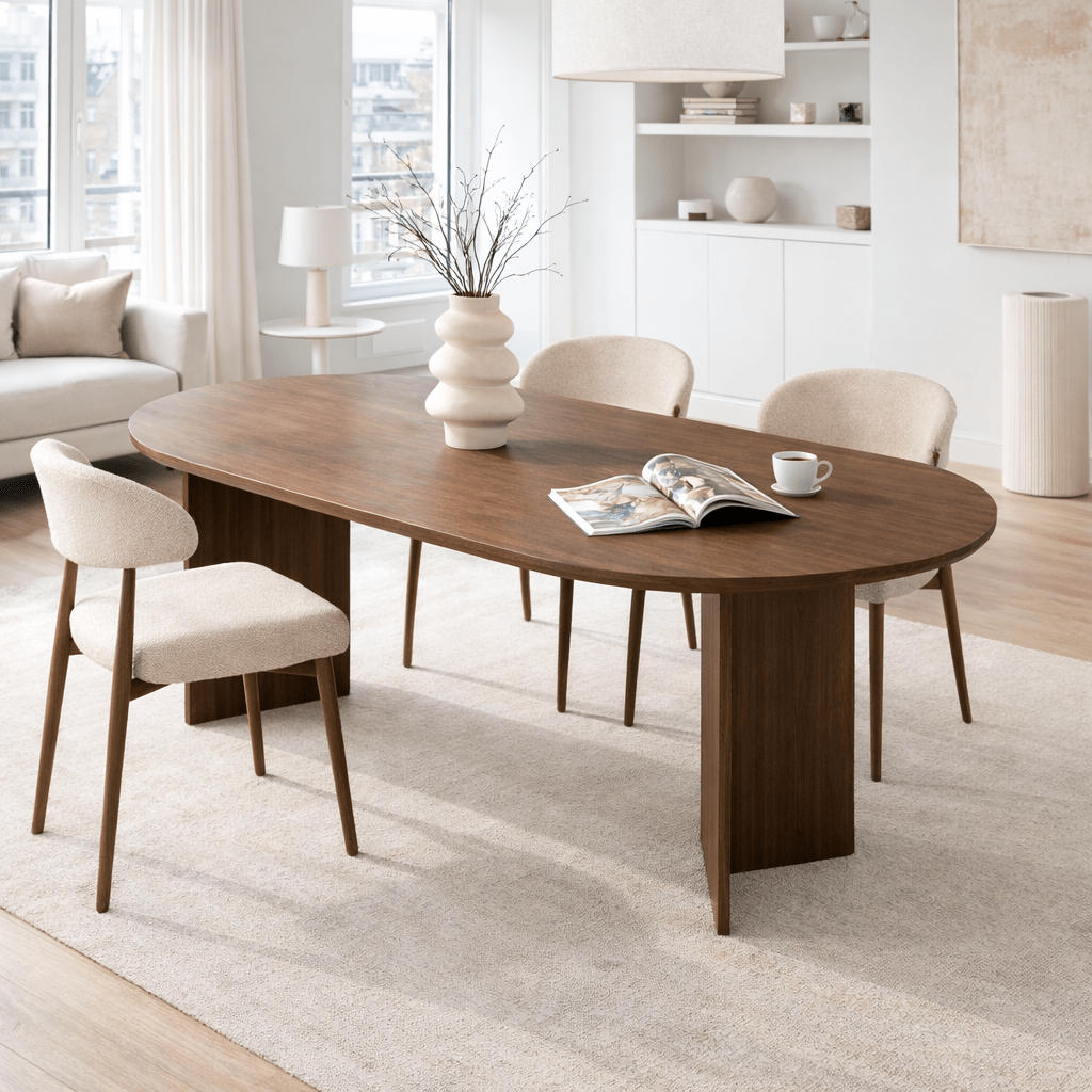 Dining tables - Oval dining table walnut melamine - Japandi - 180x89.5x75 cm - Sota - Dimehouse