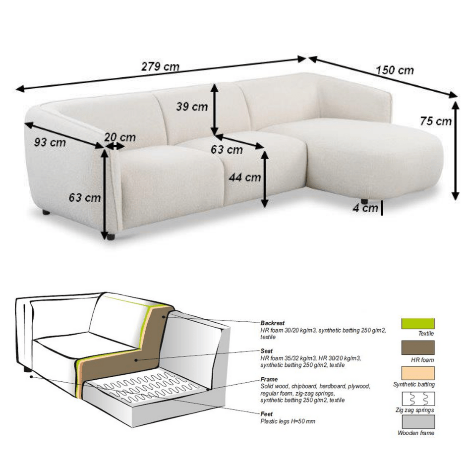 Sofas - Corner sofa organic shape cream bouclé Sophie - left - Dimehouse