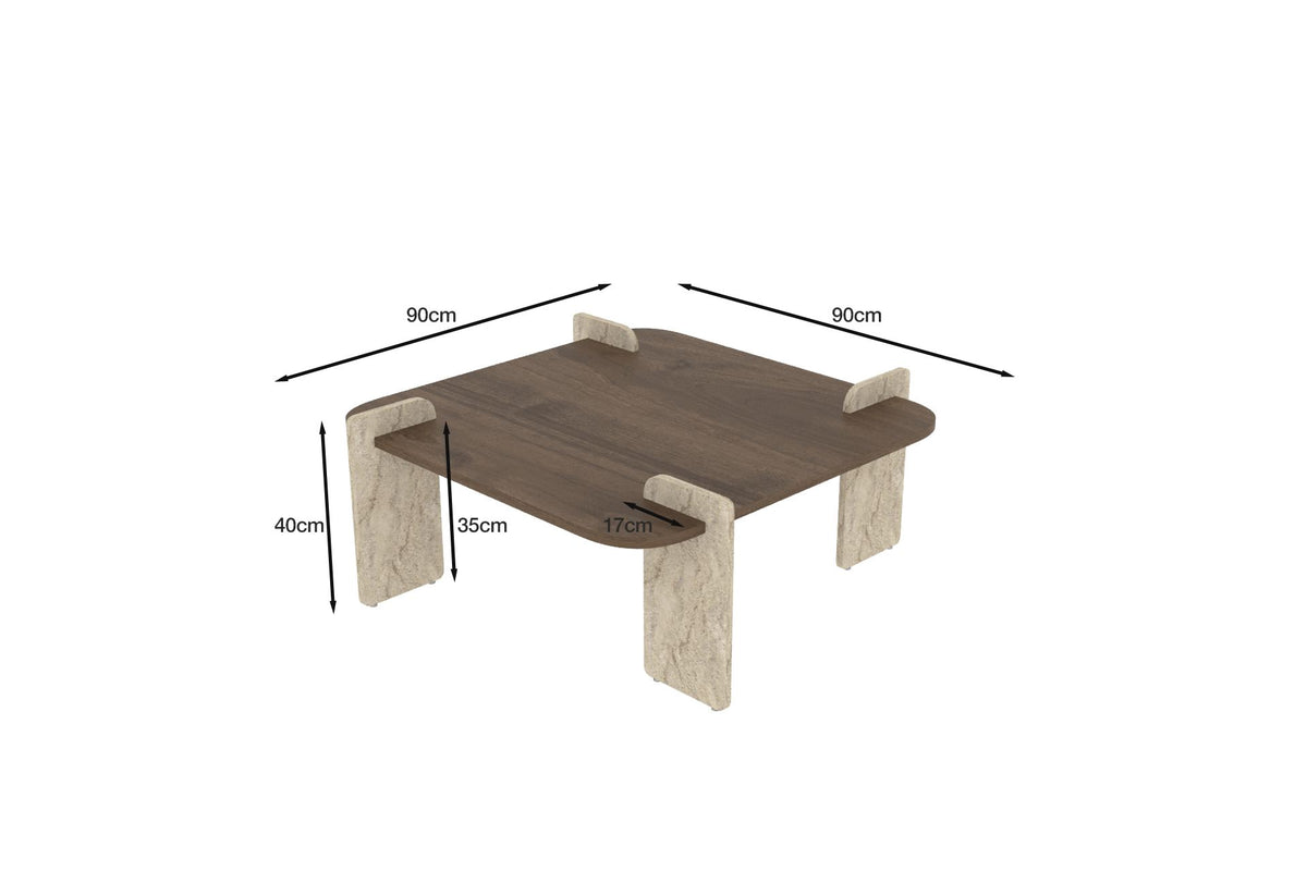 Afrolli coffee table walnut travertine 90 x 90 cm Walnut, travertine Melamine-coated wood
