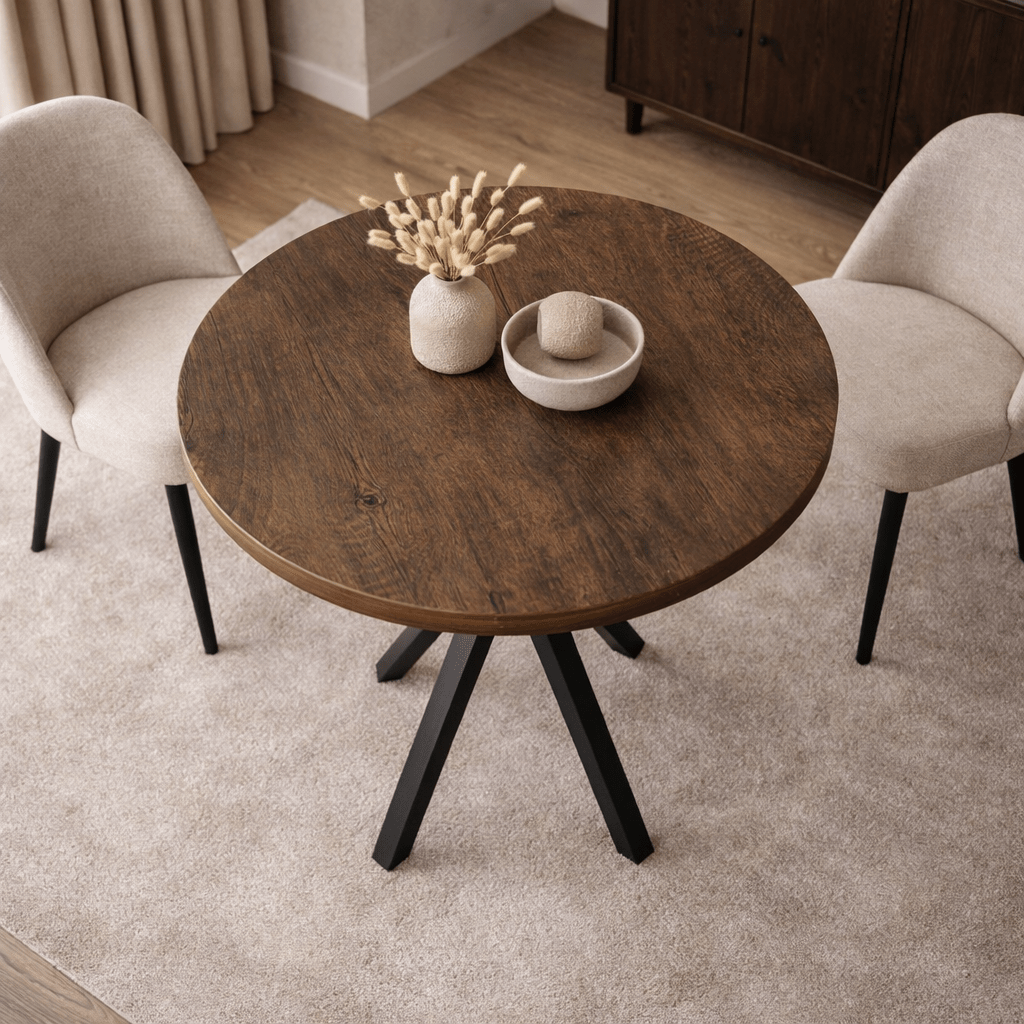 Dining tables - Round dining table Walnut - 90 cm - Agna - Dimehouse