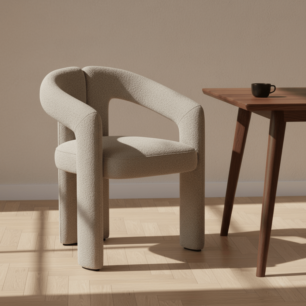 Dining room chairs - Design Dining room chair Sand color Bouclé Maro - Full Fabric - Dimehouse