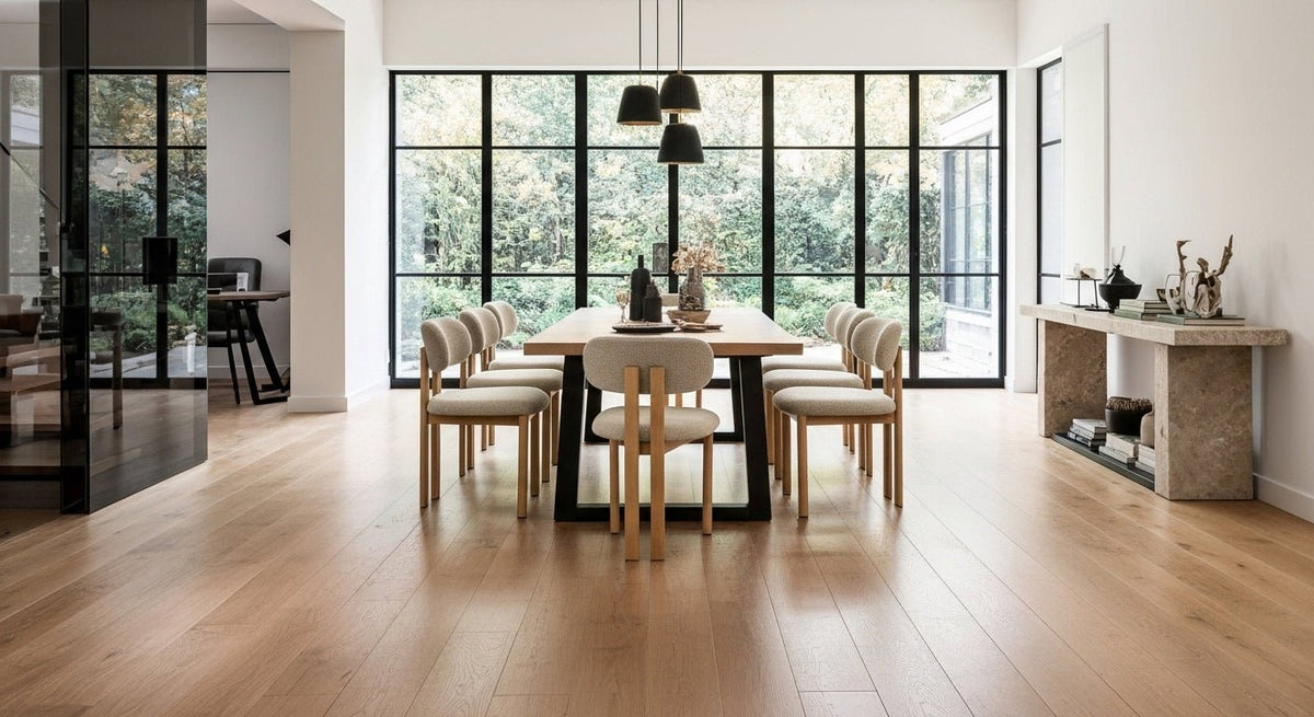 Dining room chairs - Japandi Dining room chair Miyo Bouclé Beige - Walnut look Frame - Dimehouse