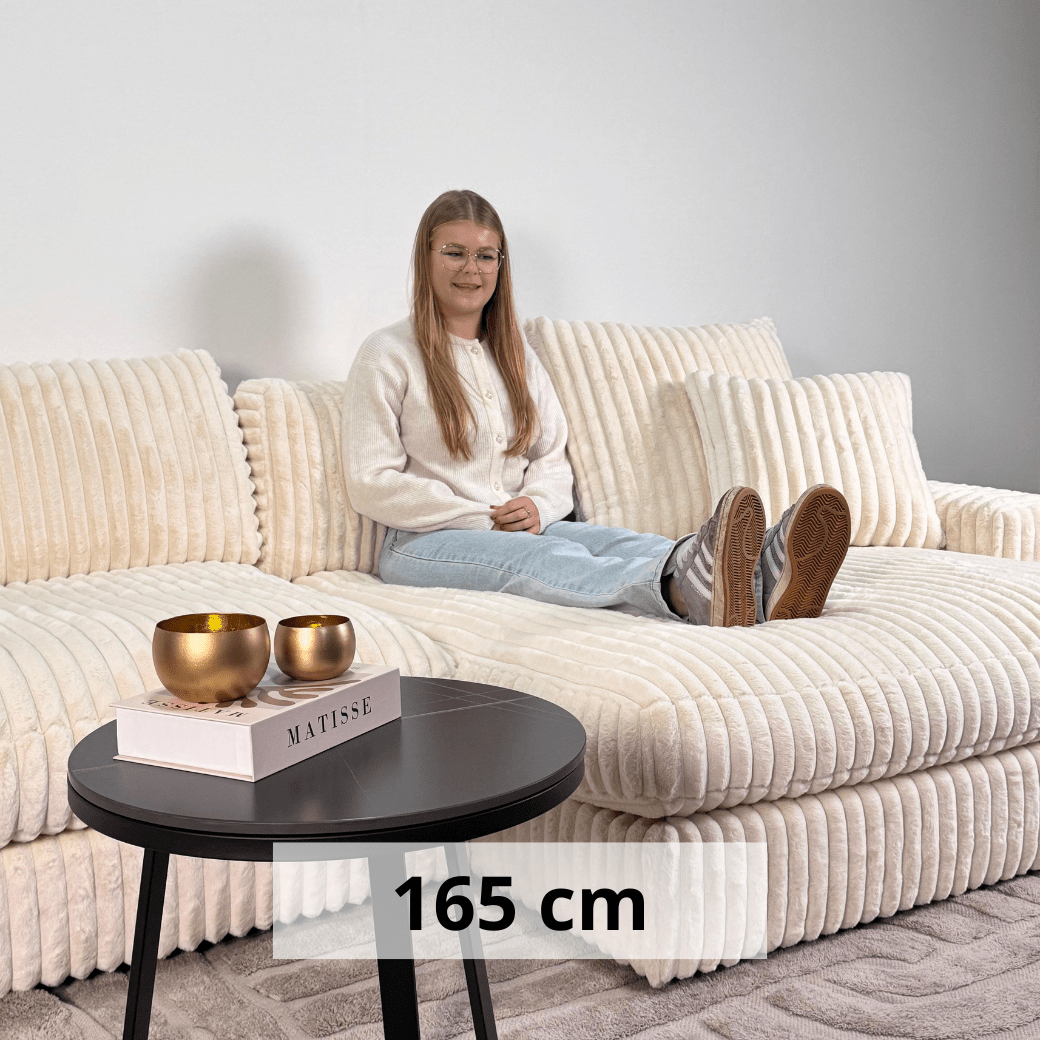 Sofas - 3-seater corner sofa XXL Beige Ribbed sofa Nia - Dimehouse