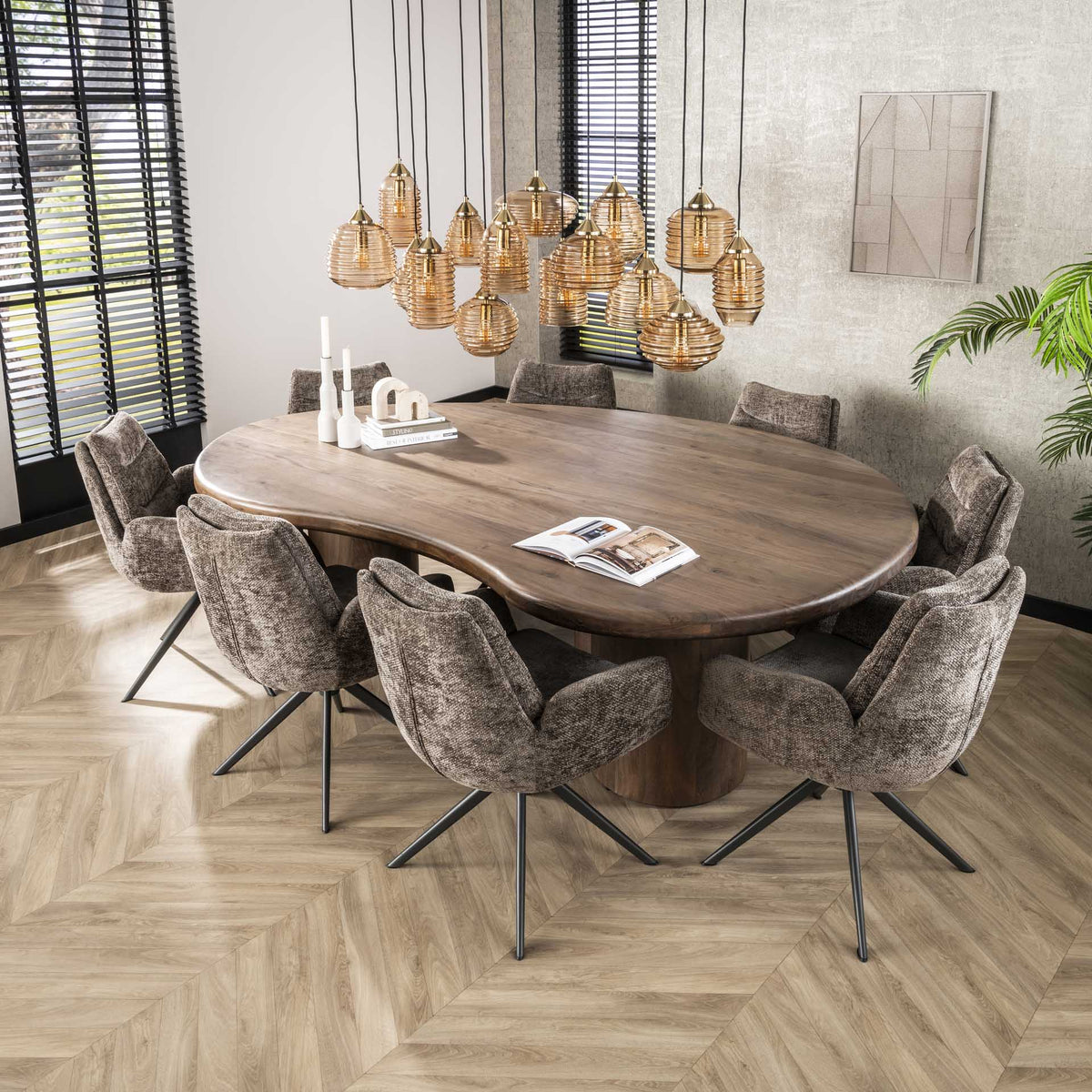 Dining tables - Organic Shaped Dining Table Alo Acacia Wood Brown 240x160 cm - Dimehouse