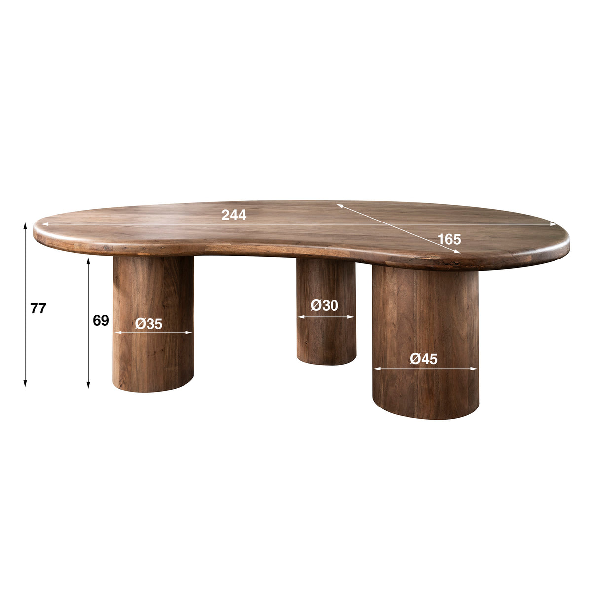 Dining tables - Organic Shaped Dining Table Alo Acacia Wood Brown 240x160 cm - Dimehouse
