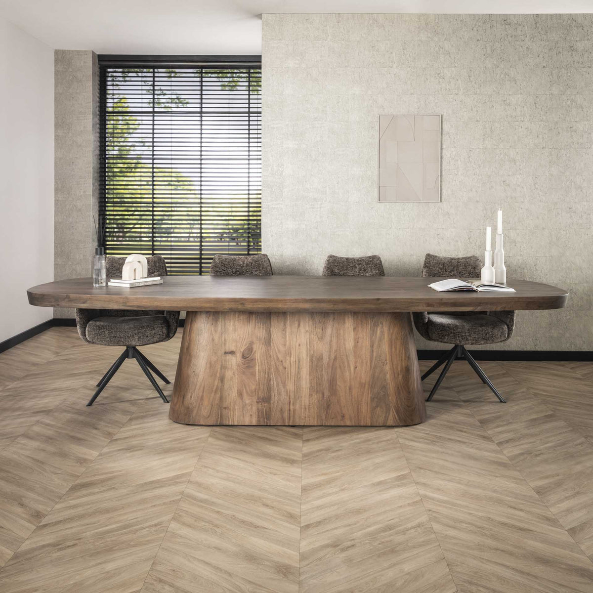 Dining tables - Danish Oval Dining Table Alo Acacia Wood Brown 300x120 cm - Dimehouse