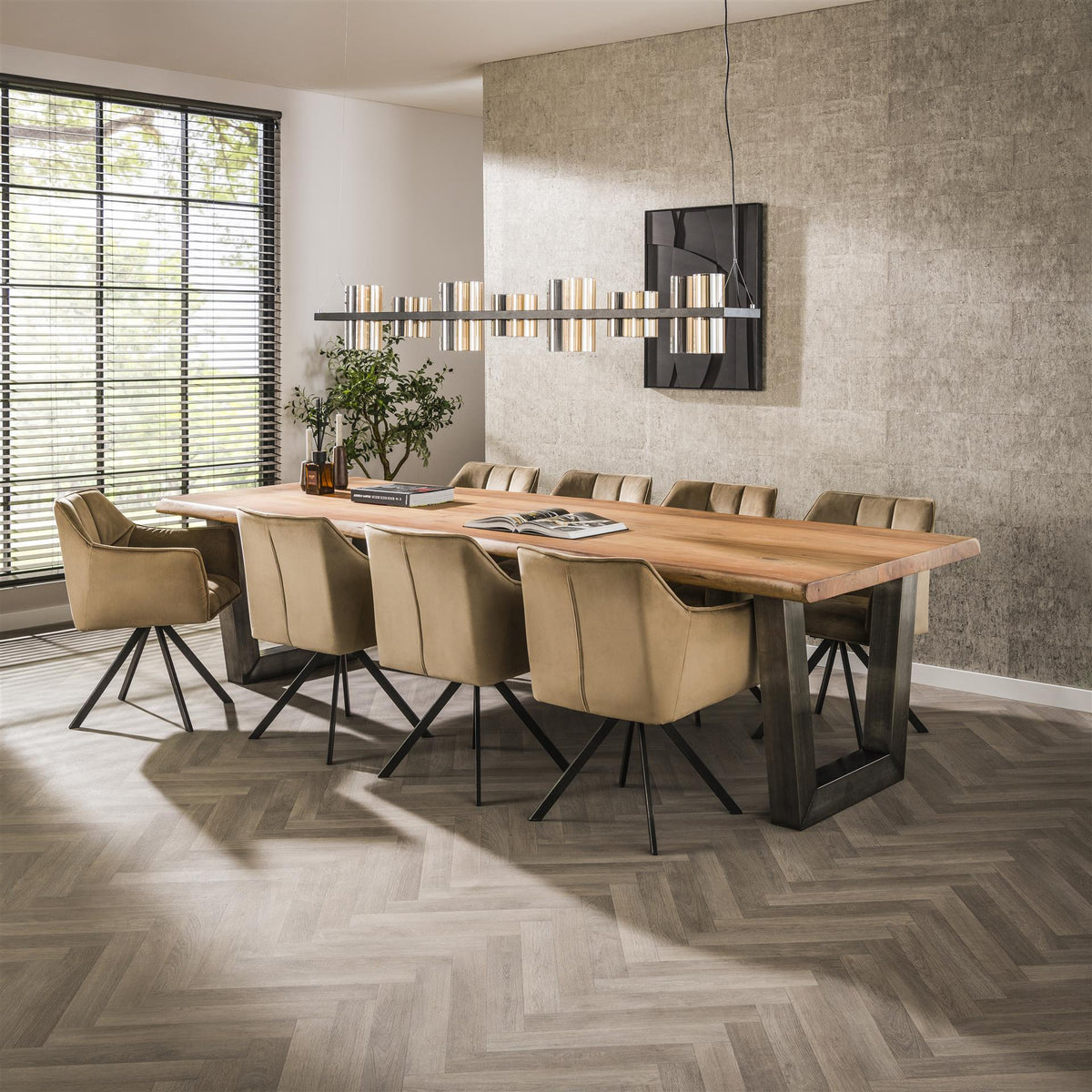 Dining tables - Industrial Tree Trunk Dining Table Tristan Acacia Wood 300x100 - Dimehouse
