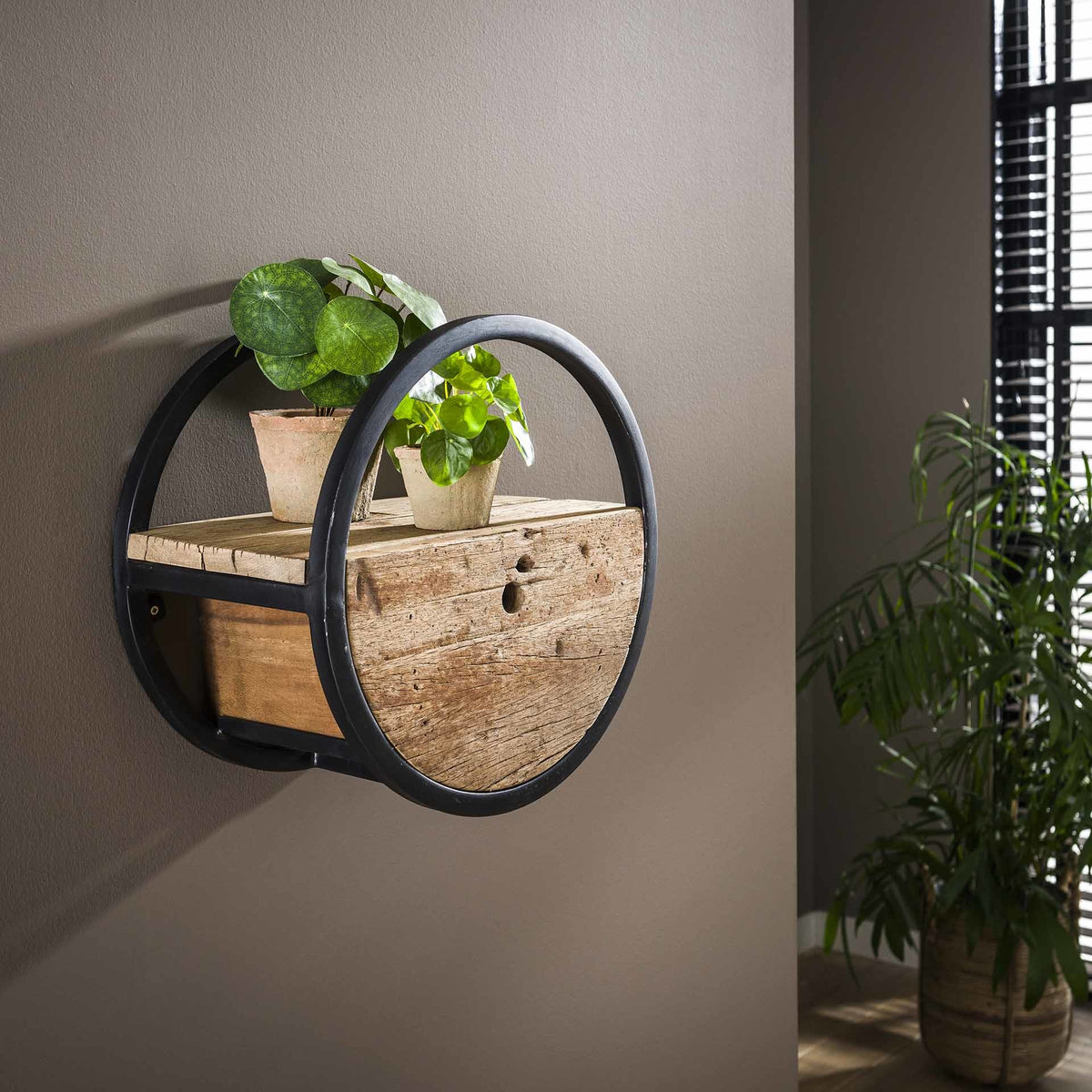 Wall shelf Liv DH Interior Hardwood LxWxH 43x43x28 Hardwood Atmospheric photo diagonal front view