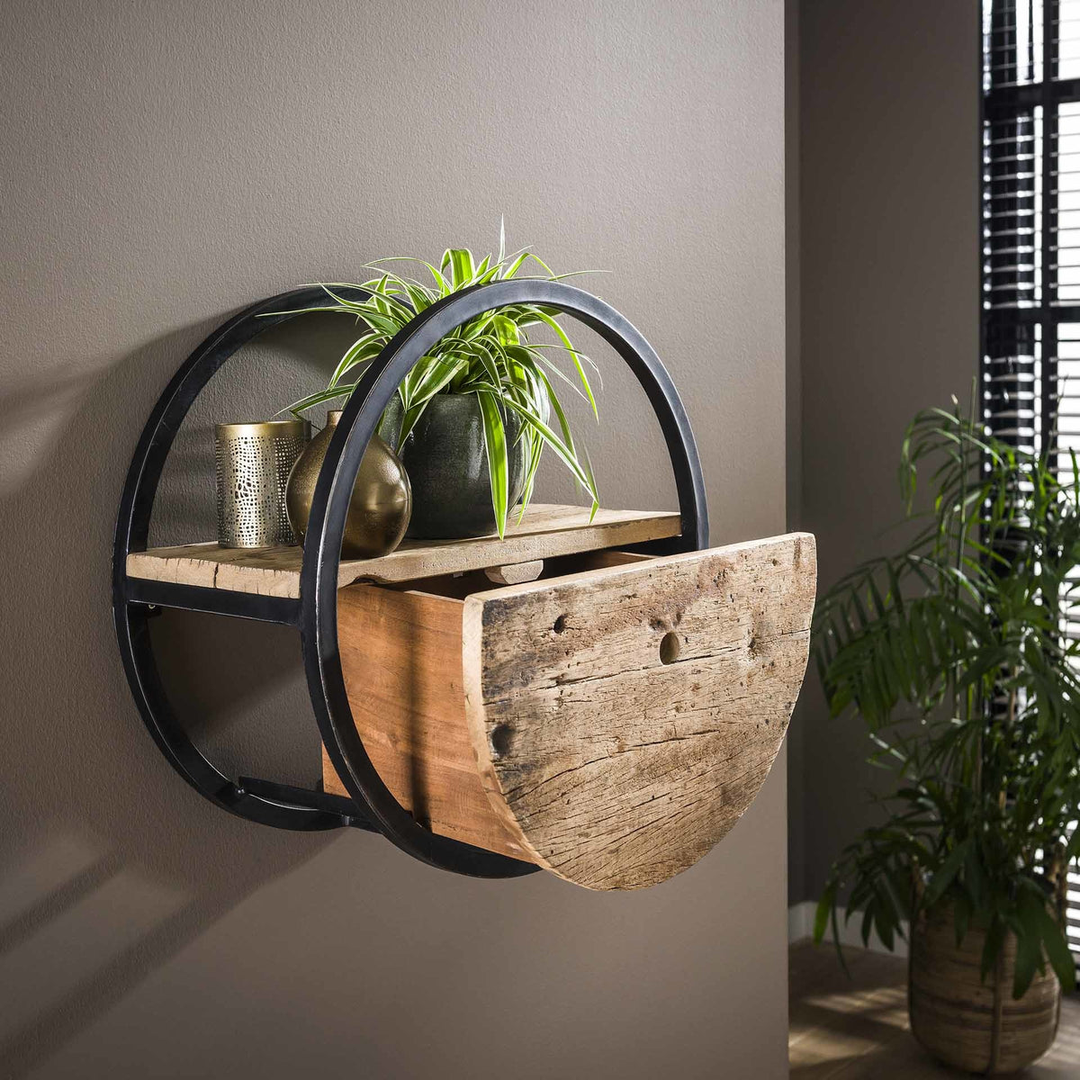 Wall shelf Liv DH Interior Hardwood LxWxH 52x52x27 Hardwood Atmospheric photo diagonal front view