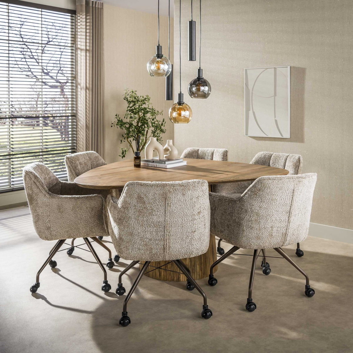 Dining table - Dining table triangular sand color Mango wood Sue 150cm - Dimehouse