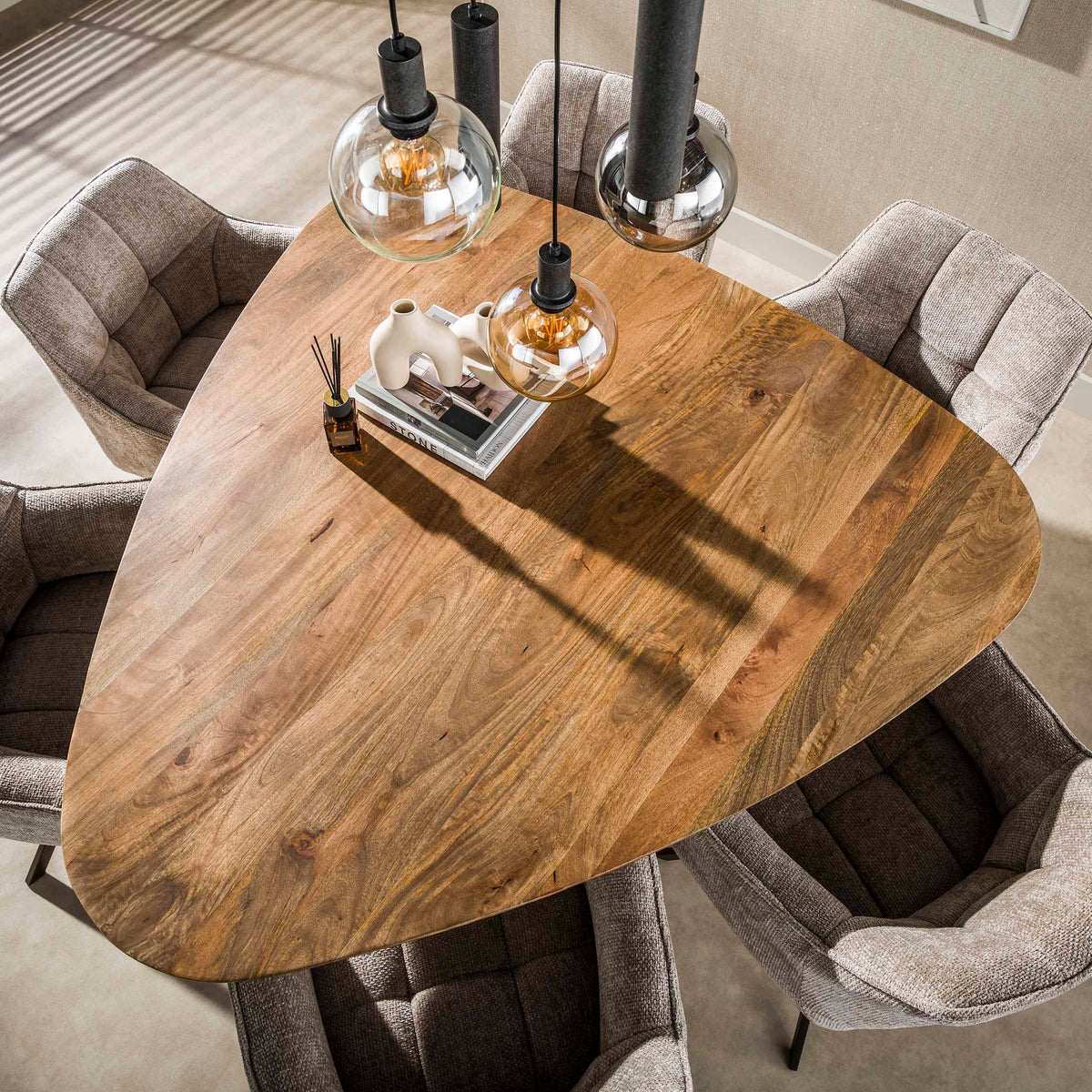 Dining table - Dining table triangular sand color Mango wood Sue 150cm - Dimehouse