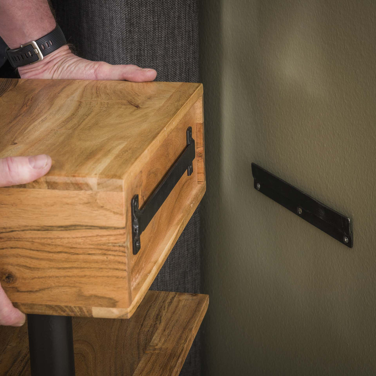 Bedside Tables - Floating Bedside Table Ian Acacia Wood with Drawer and Shelf - Dimehouse