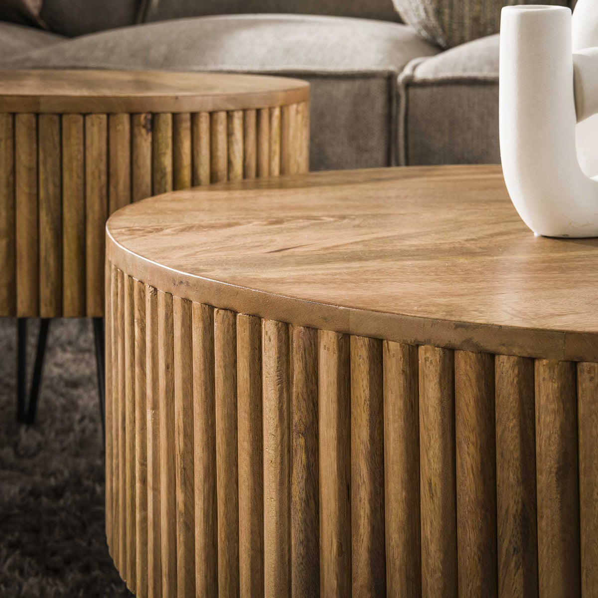 Coffee tables - Set of 2 round coffee tables Maria Mango wood - Dimehouse