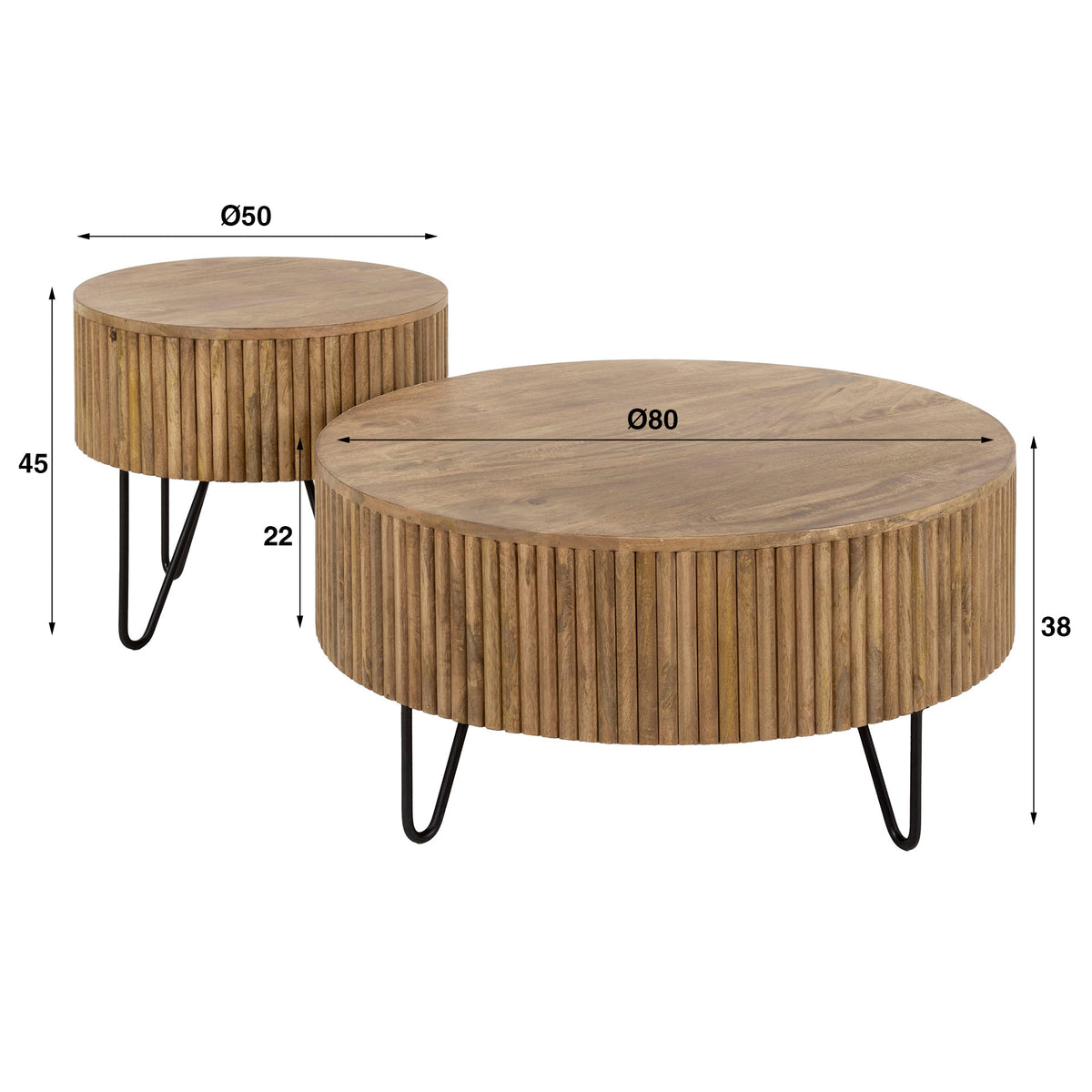Coffee tables - Set of 2 round coffee tables Maria Mango wood - Dimehouse