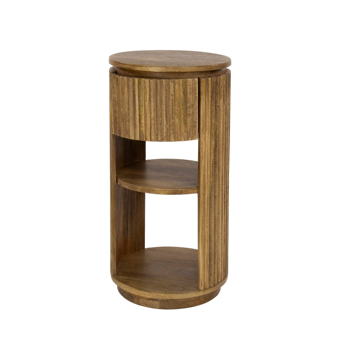 Bedside tables - Lio Round bedside table Mango wood Sand 1 Drawer - Dimehouse