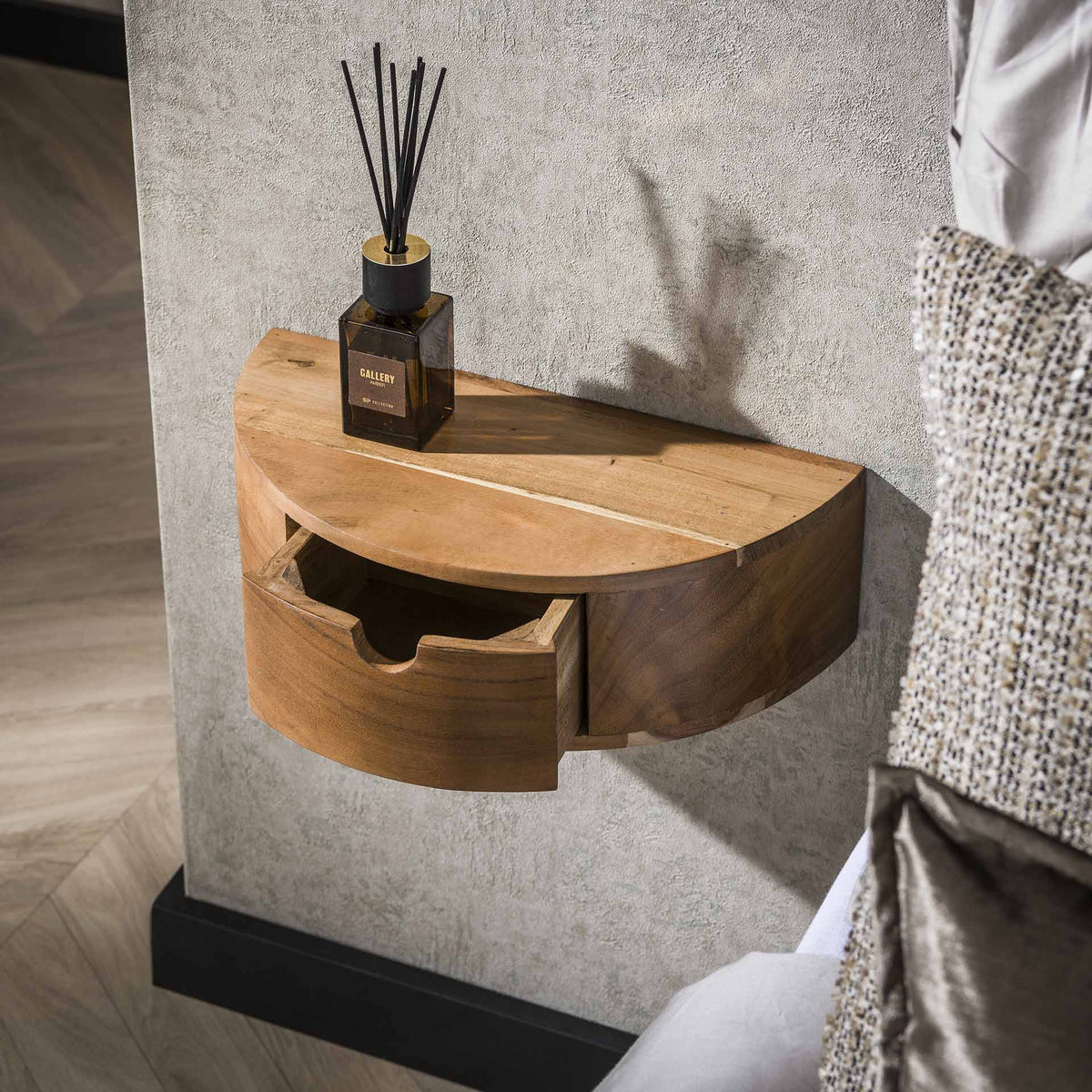 Bedside tables - Floating Bedside Table Noa Half Round Acacia Wood - Dimehouse