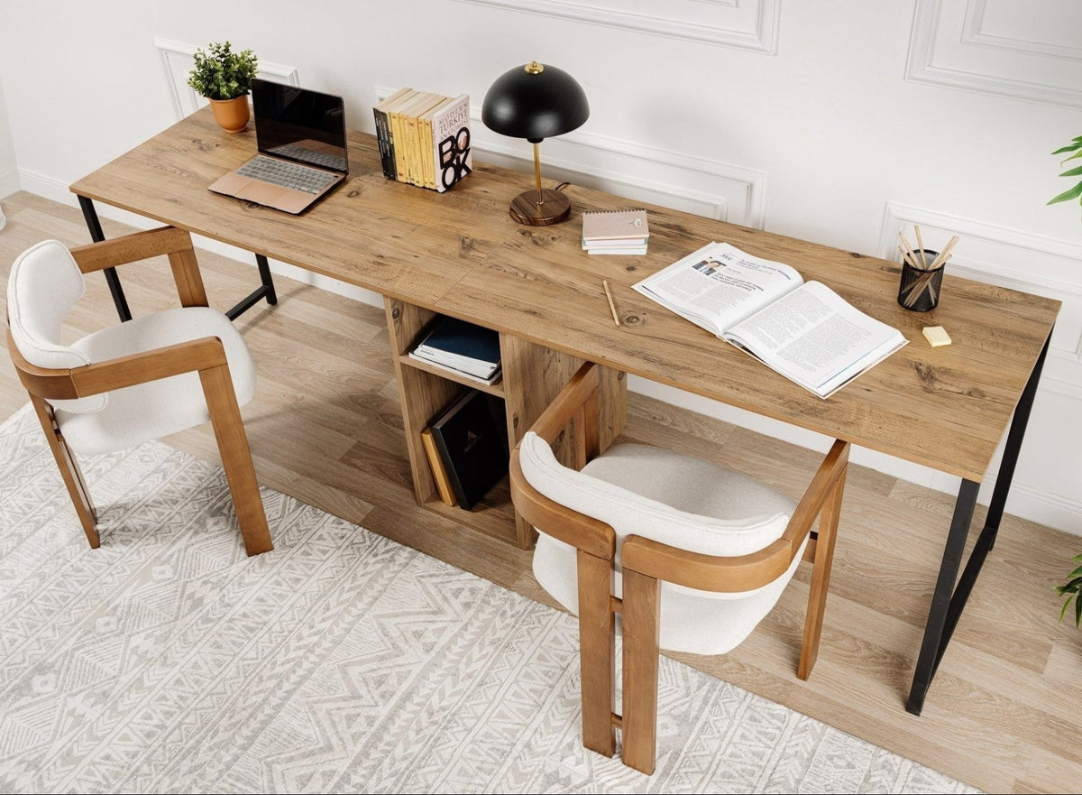 Desks - Study desk Twin Study Desk Melamine Atlantic Pine 240x60 Atlantic Pine Black - Dimehouse