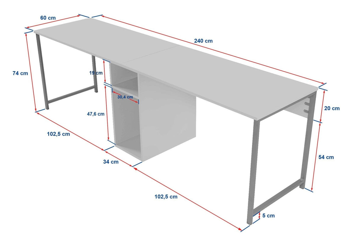 Desks - Study desk Twin Study Desk Melamine Atlantic Pine 240x60 Atlantic Pine Black - Dimehouse