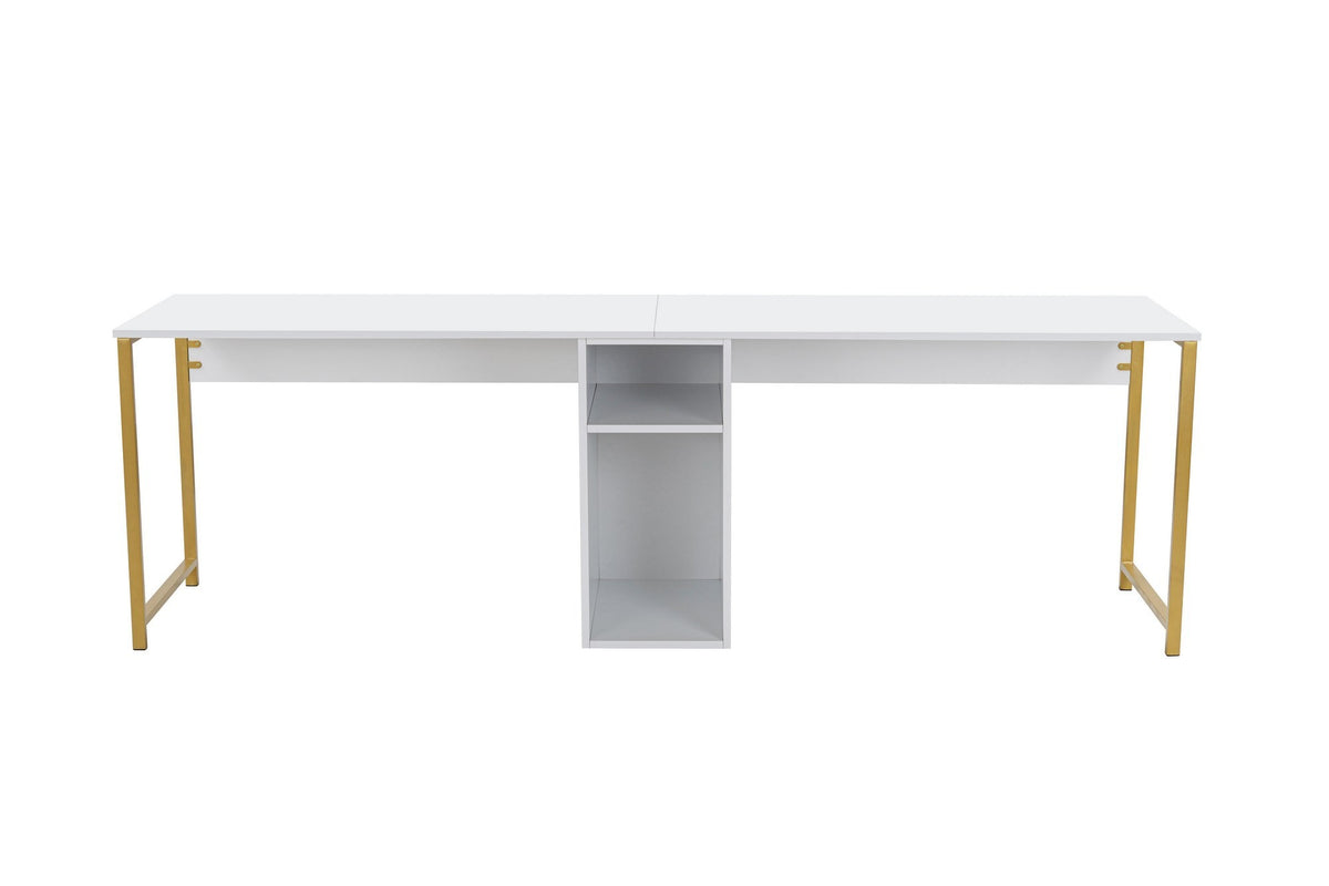 Desks - Study desk Melamine 240x60 cm Twin Study Desk white and gold White Gold - Dimehouse