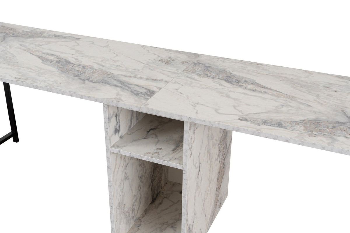 Desks - Twin Study Desk Study Desk Freesia Marble Black 240x60 cm Melamine - Dimehouse
