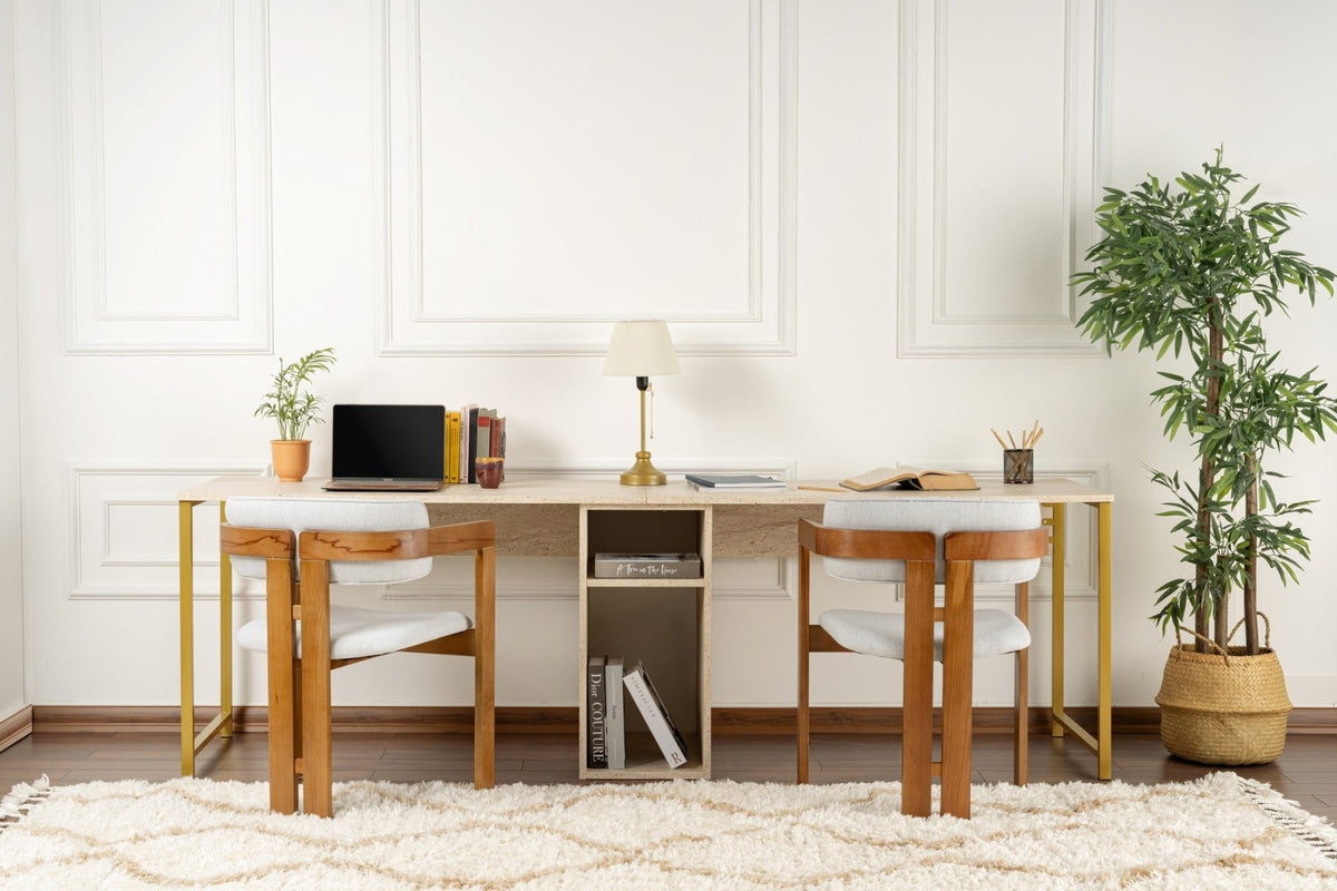 Desks - Study desk Twin Travertine Gold 240x60 cm Melamine - Dimehouse