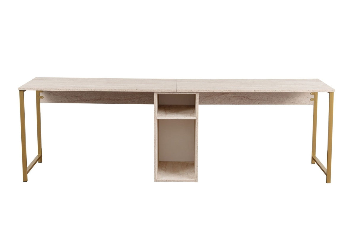Desks - Study desk Twin Travertine Gold 240x60 cm Melamine - Dimehouse