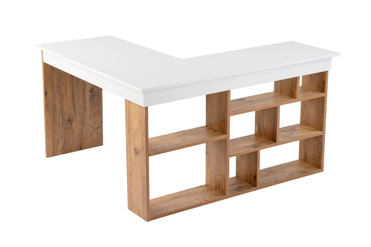 Desks - Vesper Study desk 130x120 cm white pine wood White Atlantic Pine Melamine - Dimehouse