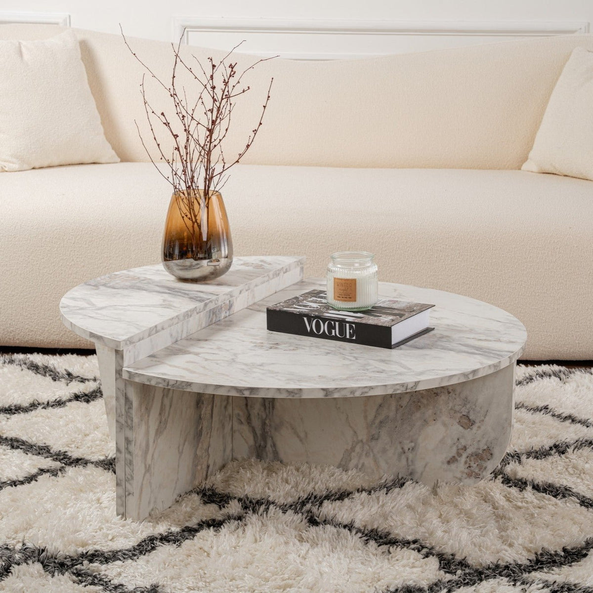 Coffee Tables - Round Coffee Table Marble Stepped Melamine 90 cm Orin - Dimehouse
