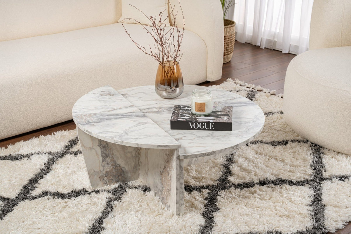 Coffee Tables - Round Coffee Table Marble Stepped Melamine 90 cm Orin - Dimehouse