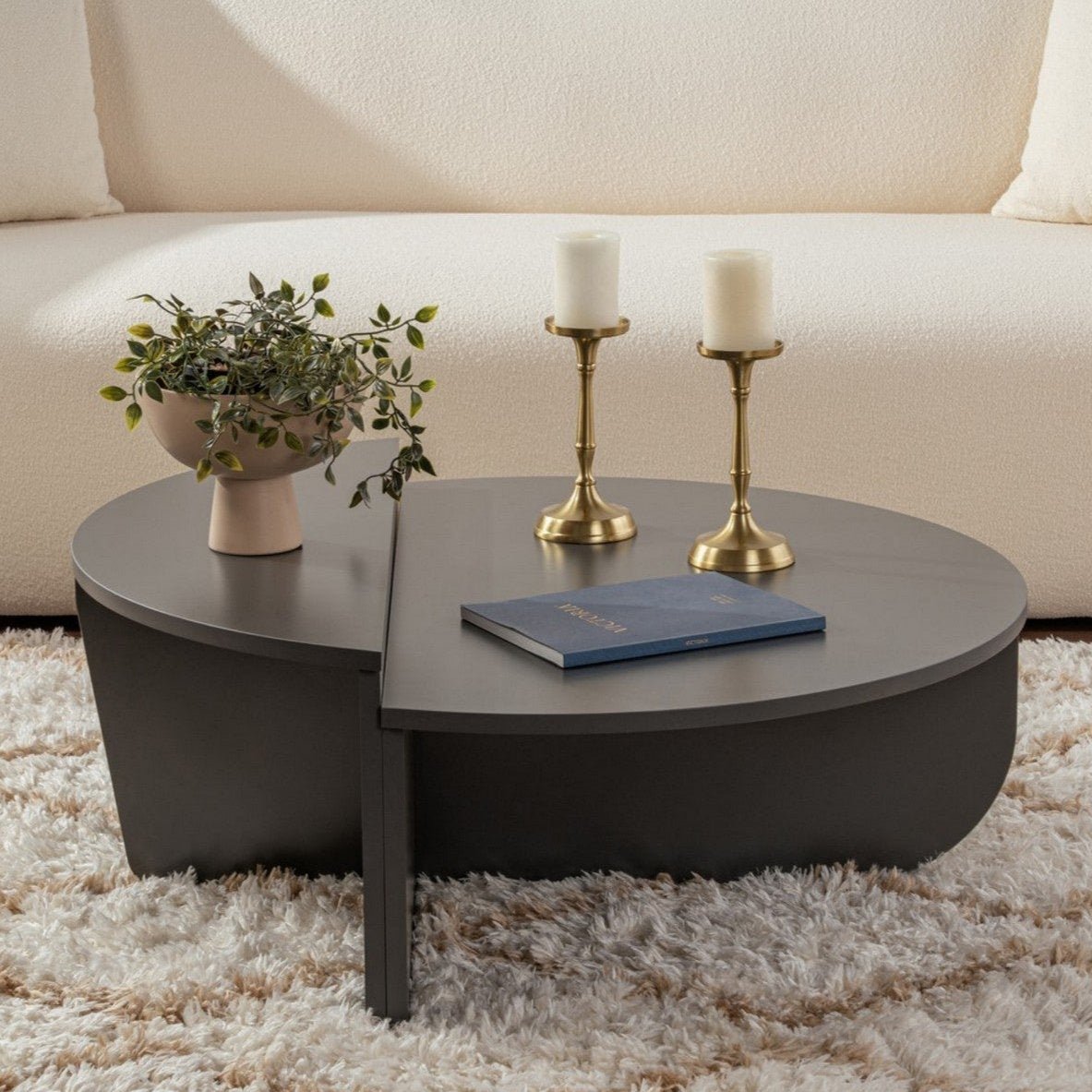 Coffee tables - Round Coffee Table Anthracite Melamine 85 cm Orin - Dimehouse