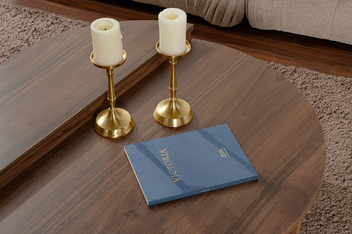 Coffee tables - Coffee table Round 85 cm Natural Walnut Melamine Orin - Dimehouse