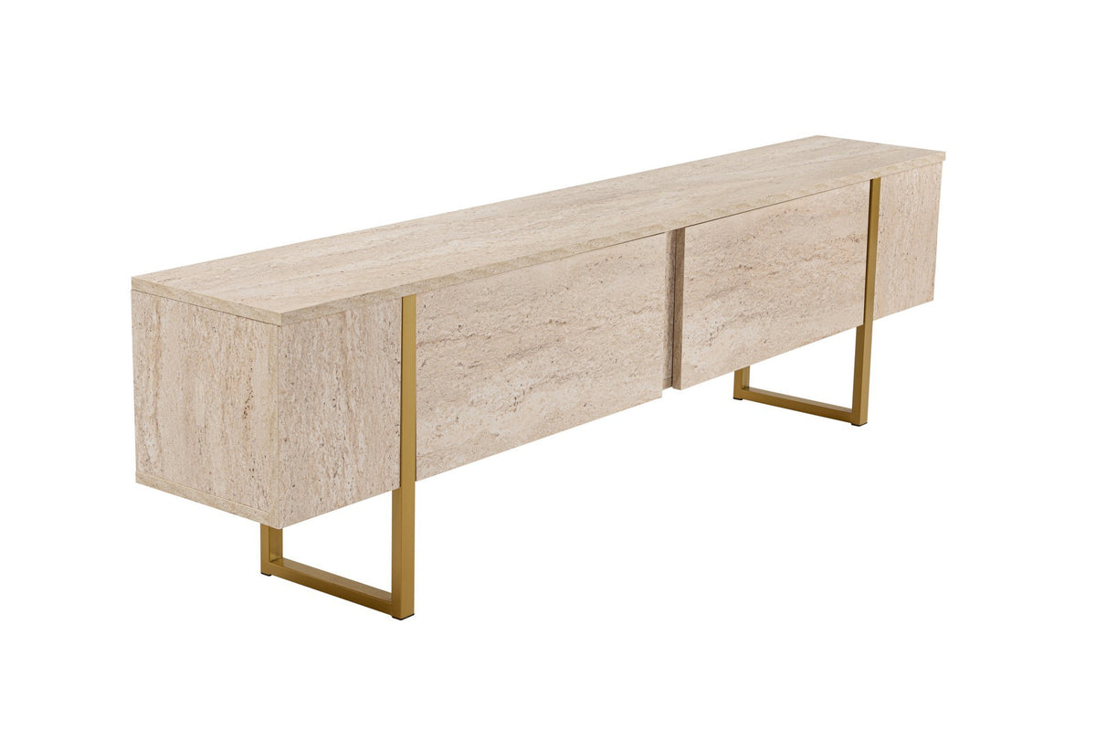 TV Furniture - TV Furniture Beige Melamine Gold Frame Blitz 50x180x29.5 cm - Dimehouse