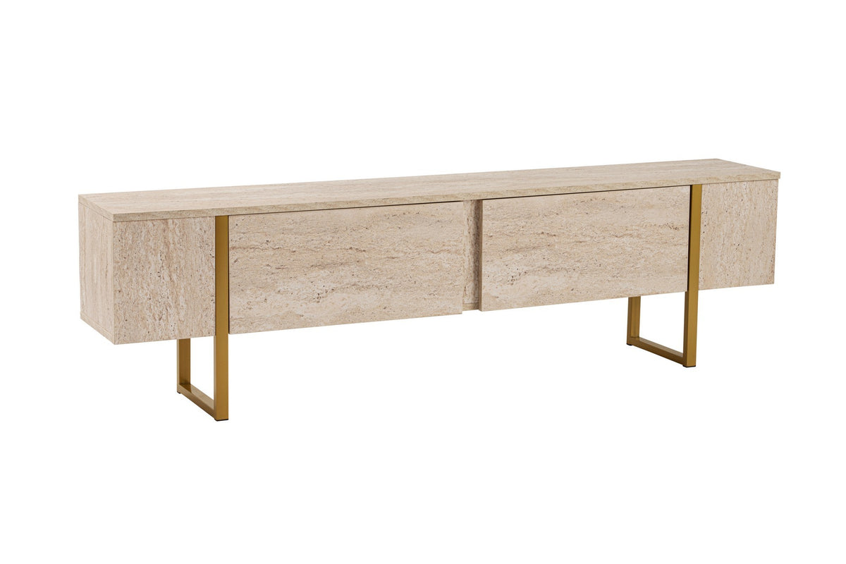 TV Furniture - TV Furniture Beige Melamine Gold Frame Blitz 50x180x29.5 cm - Dimehouse