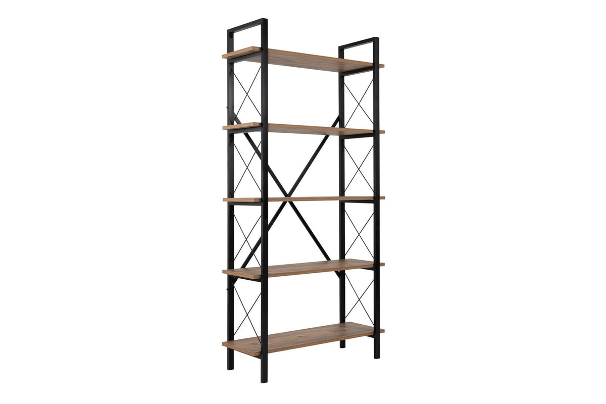 Bookcases - Industrial bookcase pine wood melamine Ely - black frame - 180x90 cm - Dimehouse