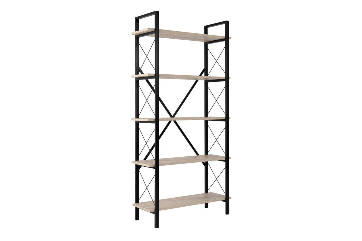 Bookcases - Industrial bookcase travertine melamine Ely - black frame - 180x90 cm - Dimehouse