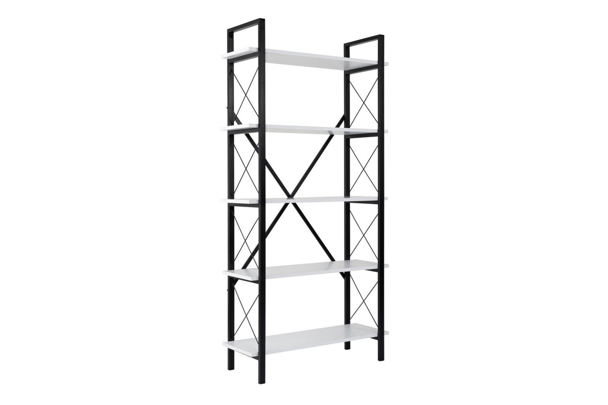 Bookcases - Industrial bookcase white melamine Ely - Black Frame - 180x90 cm - Dimehouse