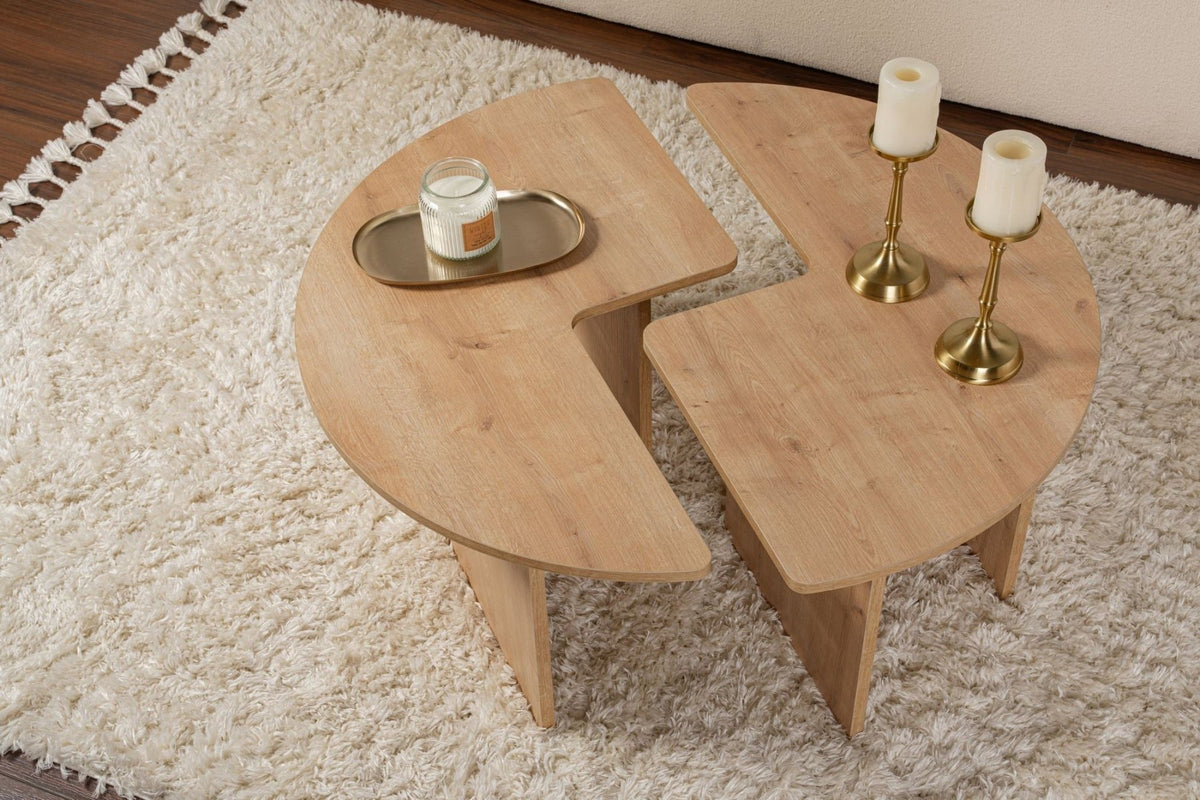 Coffee tables - Round Coffee Table Moari Oak Melamine 90 cm - Dimehouse