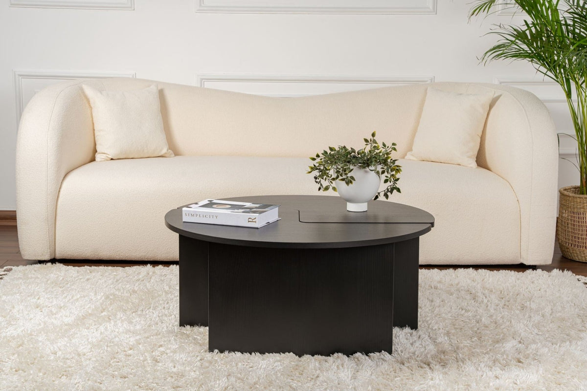 Coffee tables - Round Coffee Table Moari Black Melamine 90 cm - Dimehouse