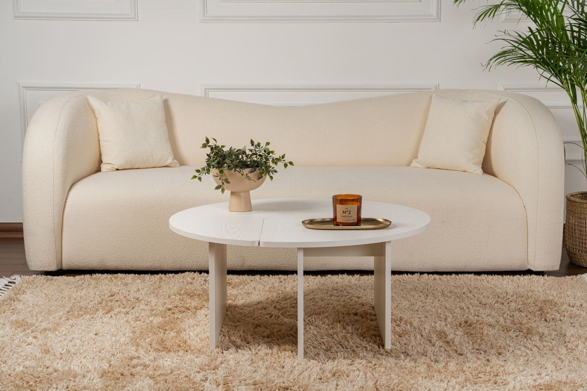 Coffee tables - Round Coffee Table Moari Wood Look White Melamine 90 cm - Dimehouse