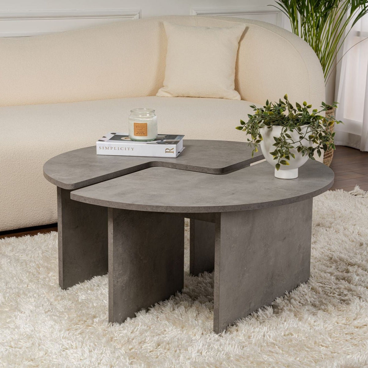Coffee tables - Round Coffee Table Moari Concrete Look Gray Melamine 90 cm - Dimehouse