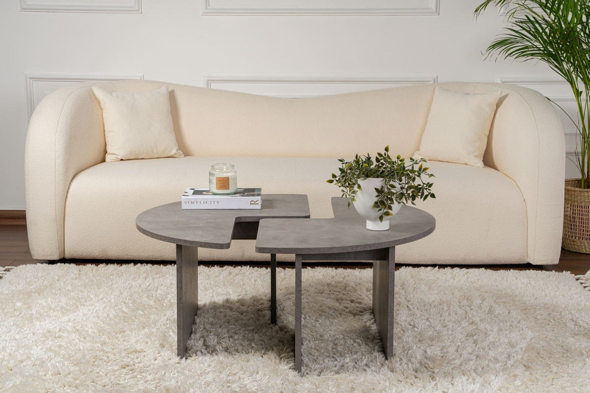 Coffee tables - Round Coffee Table Moari Concrete Look Gray Melamine 90 cm - Dimehouse