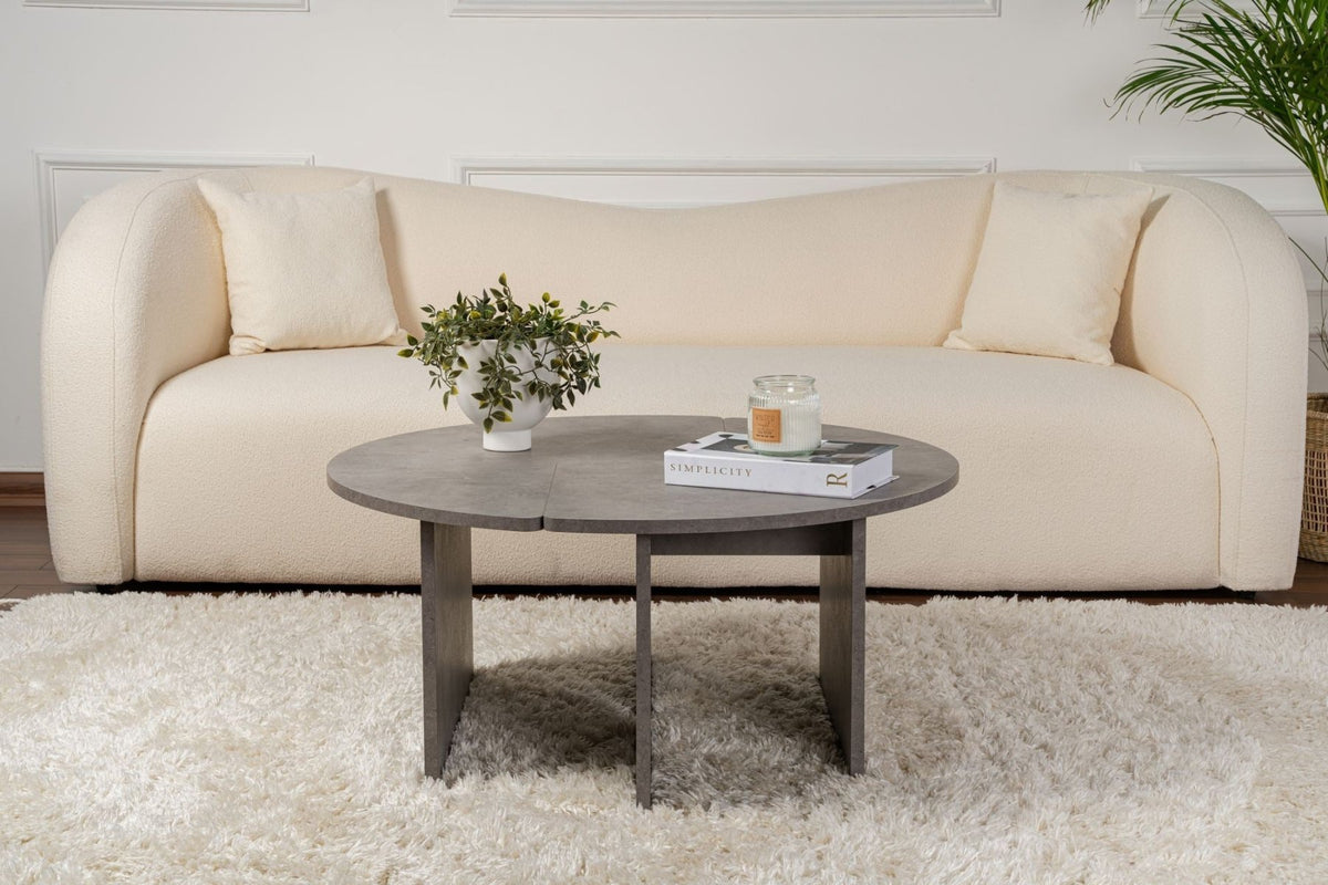 Coffee tables - Round Coffee Table Moari Concrete Look Gray Melamine 90 cm - Dimehouse
