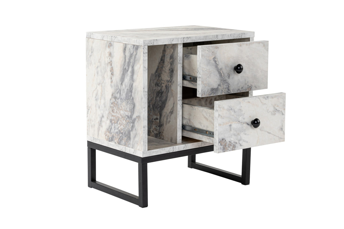 Bedside tables - Bedside table White Marble Melamine Pulsar - Black Frame - Dimehouse