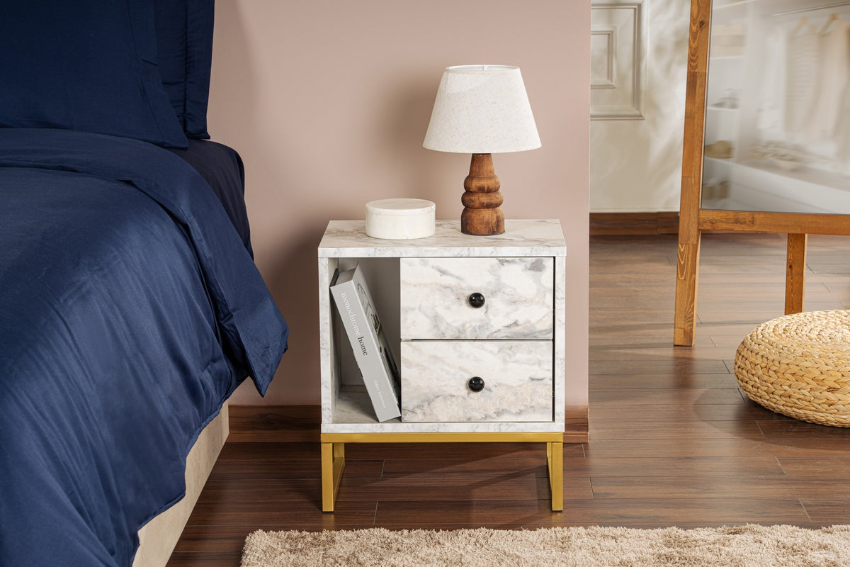 Bedside tables - Bedside table Marble Melamine Gold Frame Pulsar - Dimehouse