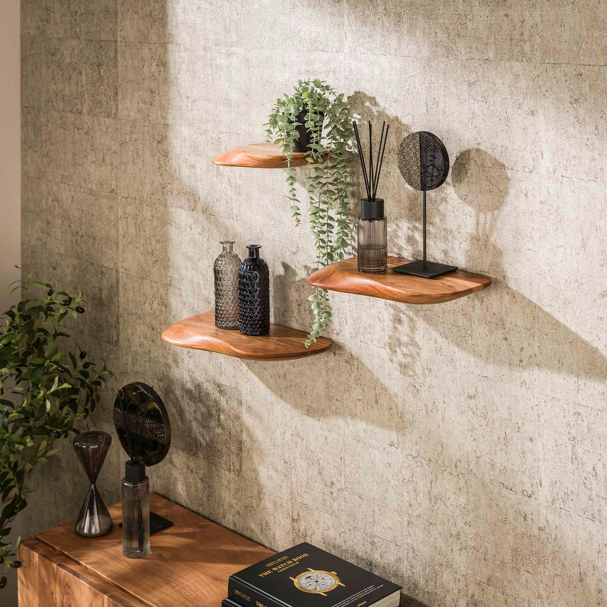 Wall Shelves - Nordic Set of 3 Wall Shelves Organic - Solid Acacia Wood - Dimehouse