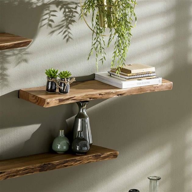 Wall shelf Durris DH Interior Acacia LxWxH 93x22x7 Acacia wood Atmospheric photo diagonal front view