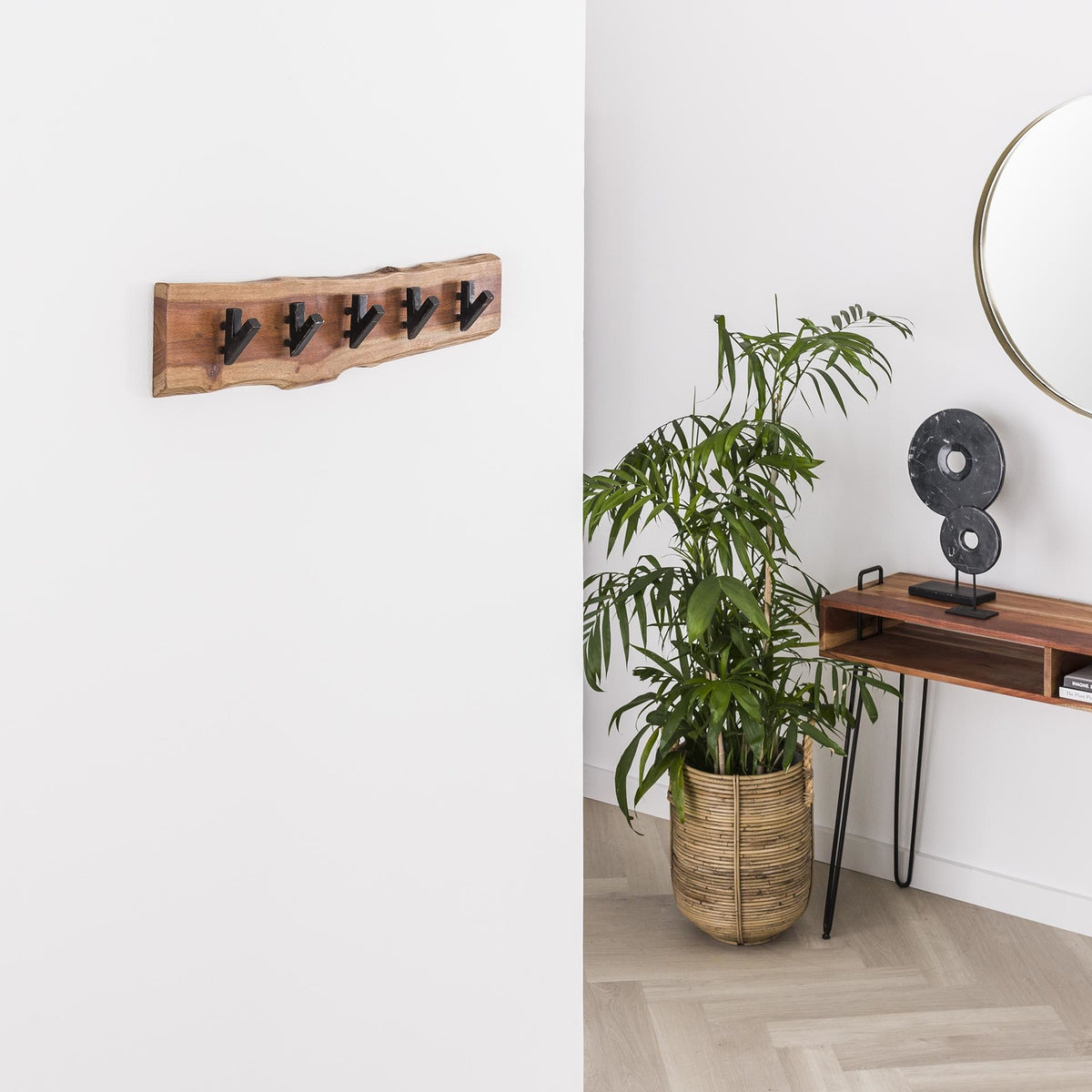 Coat rack Levi DH Interior Acacia LxWxH 64x18x10 Acacia wood Atmosphere photo different