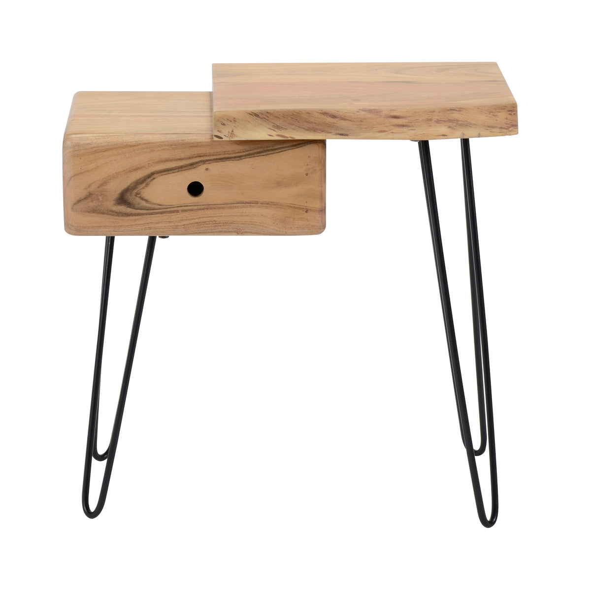Bedside Tables - Industrial Bedside Table Aberdeen Right Acacia Wood with Drawer - Dimehouse