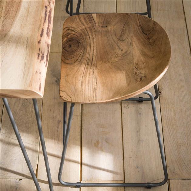 Bar Stools - Set of 2 Industrial Low Stools Acacia Wood Novi - Seat Height 52 cm - Without Backrest - Dimehouse